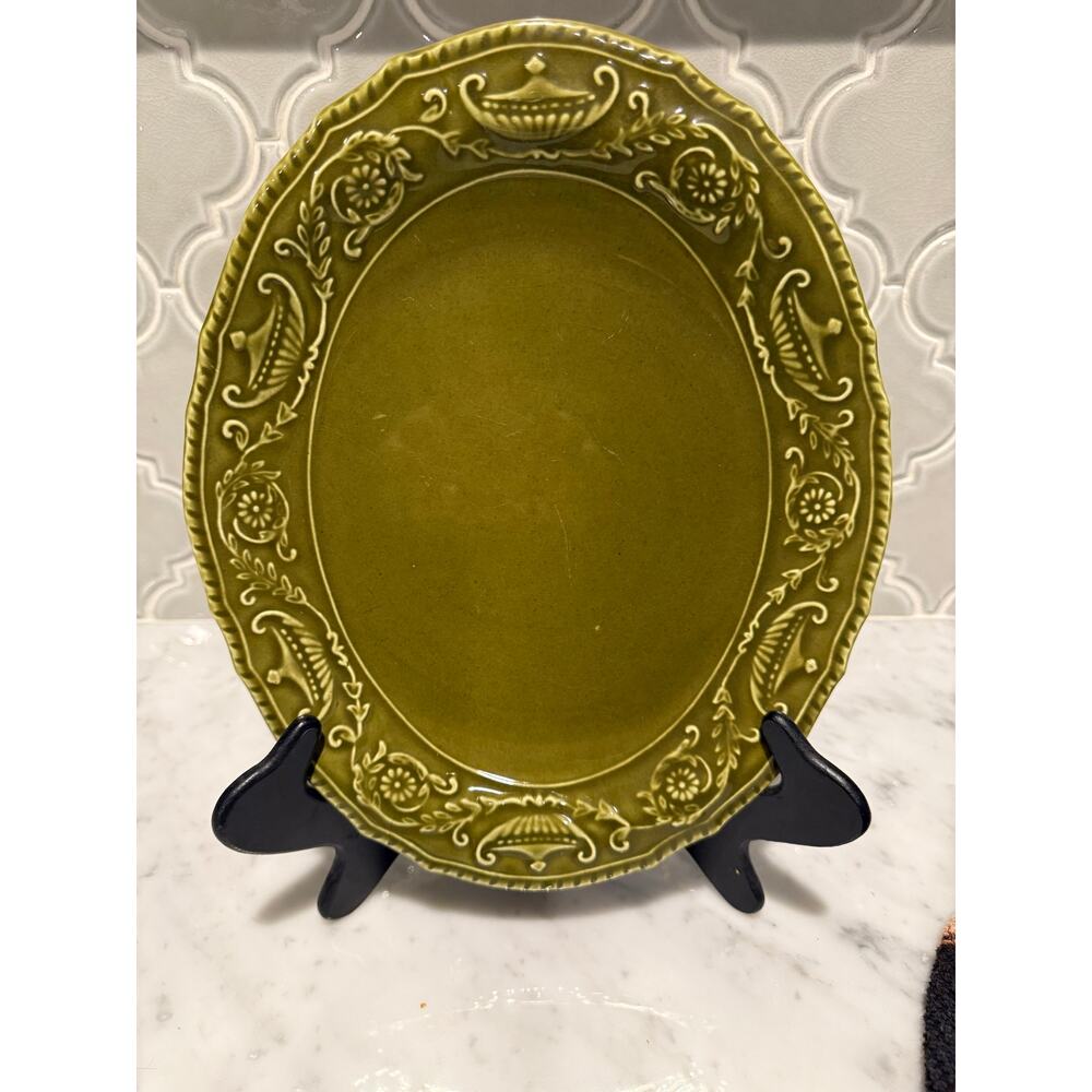 1968 11.5" SERVING Plate MCM Vintage Regency Ironstone Canonsburg Pottery Green